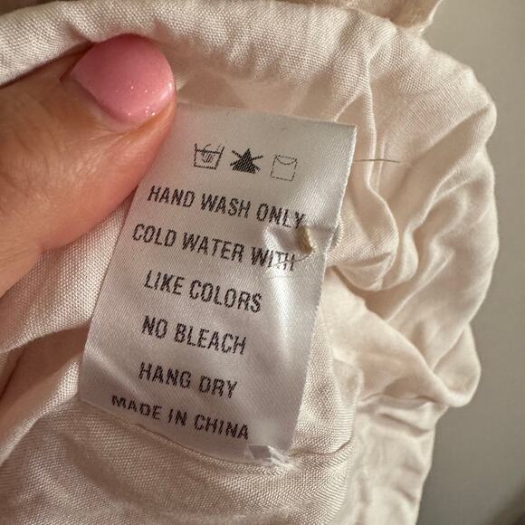 Dress Forum Smocked Dress Beige Crew Neck Rayon Ruffle Hem Short Sleeve Sz S - Picture 8 of 9